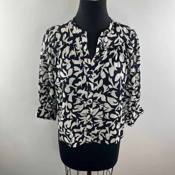 Danielle Kroll for Anthropologie Black White Whimsy Button-Down Top Sz Petite S - Picture 3 of 10